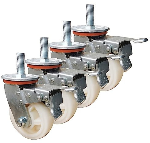 NURCIX 100/125/150mm Möbelrollen mit M20 Gewinde, Nylon Schwerlastrollen für Industriell, Schwenkrollen mit Bremse, Lenkrollen für Geräte/Trolley 4 Stück (Color : 4 inch, Size : M20*60)