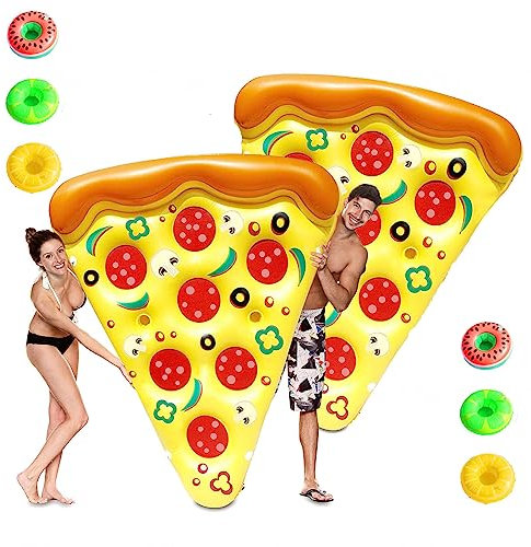 DIGBYS Funny Pool Floats, Pizza Fun Pool Floats, With 3/6 Pack Inflatable Drink Holders Floating Pizza For Kids And Adults,2PCS