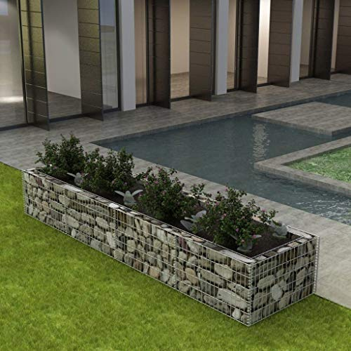 Camerina Lit surélevé à Gabion Acier 360x90x50 cm,Bordure Pierre,Kit Gabion,Gabion Jardiniere