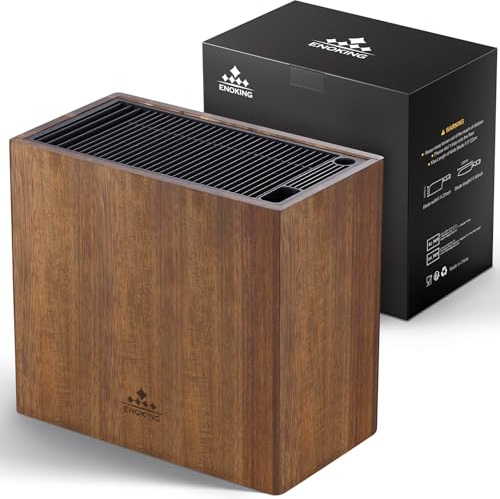 ENOKING XXL Acacia Wood Knife Holder – Large Universal Knife Block with Blade-Protecting Slots, Holds 26+ Knives, Scissors, and Sharpening Rods, Space-Saving Kitchen Storage Organizer