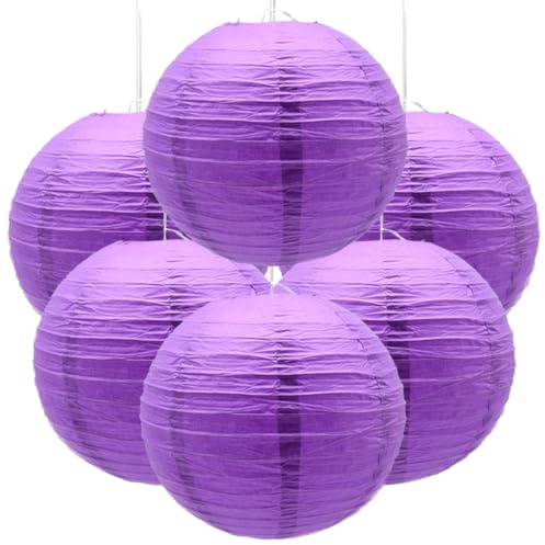 Ruidee 6 Stücks Papierlaterne Rund Lampenschirm Hochtzeit Party Dekoration Papierlampen für Hochzeit Party Geburtstage Dekoration（Lila）