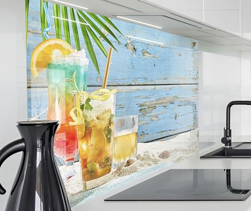 timalo Spritzschutz Wand für Herd, Küche Küchenrückwand Glasoptik | Acryl Glas 2mm | Glasrückwand Acrylglas Wandpaneele Rückwandschutz Platte | 60x40cm Kuba Cocktails