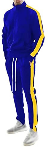 Herren Casual Klassisch Hosenanzug Hoher Qualität Trainingsanzug Sportlich Kapuzenmantel Freizeitanzug Männer Straight Stretch Hose Langärmelig 2-Stücke Einfach Outdoor Jogginganzug (Blue, M)