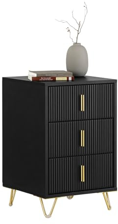 SoBuy Bedside Table Bedside Cabinet Nightstand with 3 Drawers, Side Table for Bedroom Livimg Room Black W40 x D40 x H63cm FBT115-L-SCH