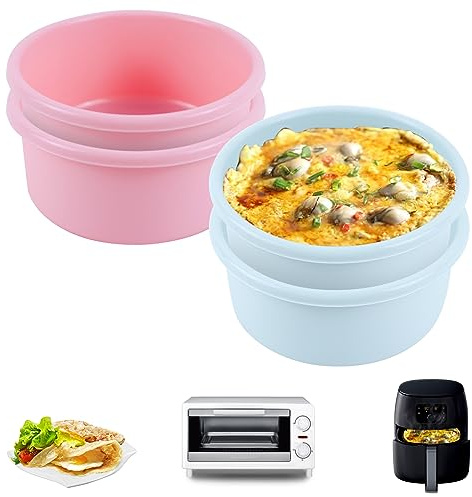 Tefola Set di 4 stampi per uova in camicia con friggitrice ad aria, teglie rotonde da 10 cm, in silicone per uso alimentare, stampi per uova in camicia, per friggitrice ad aria, microonde e forno (2