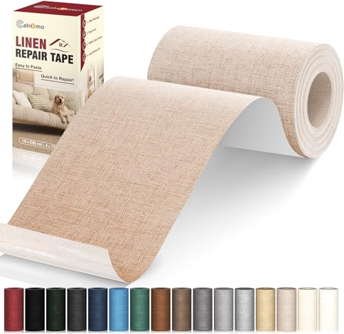Cahomo Flicken Selbstklebend Stoff, Leinenstoff Patches Selbstklebend, 10x200 cm Leinen Reparatur Patches für Sofa, Autositze, Bootssitze, Bürostuhl, Vorhang - Beige