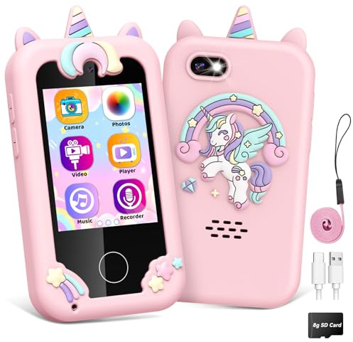 Hapikids Kids Phone, 6 7 8 Year Old Girl Gifts for 3-12 Year Olds Girl Toys Age 4 5 6 7 Toy Phone Kid Toys for Girls Unicorn Gift for Girls Birthday Presents Mobile Phones Easter Gifts for Kids Pink