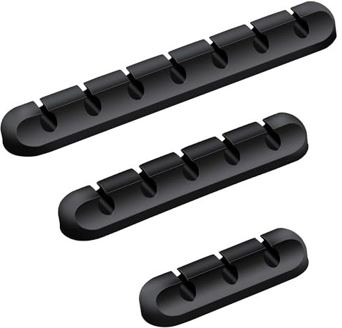 WUFANC 3 Pezzi Fermacavi & Clip per Cavi, Fermacavi Scrivania Multifunzione Adesivi, Cable Management per Scrivania, TV, Auto | Organizer Cavi per PC/Laptop/USB/Rete/Audio (nero)