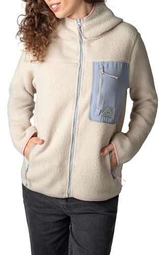 Sublevel Damen Teddy Fleecejacke – Kuschelige Jacke mit Kapuze und Kontrastfarbenen Brusttaschen, Perfekt für den Alltag Light-beige XL