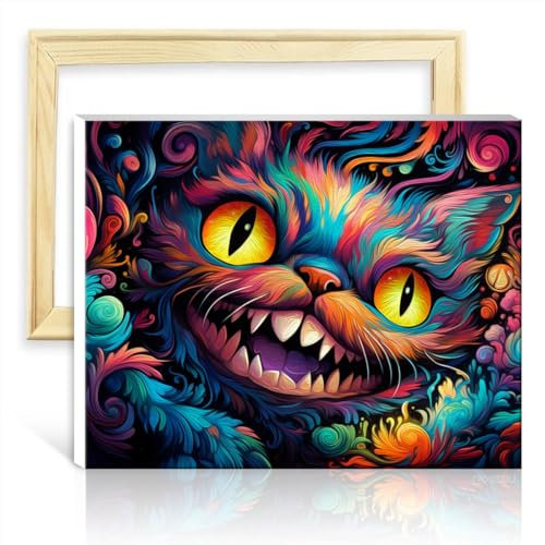 TANGFEIY Malset für Erwachsene, Alice auf Leinwand, Katze, digitales Malen, Acrylbilder, Zahlen, mit Pinseln, Wandkunst, Ölgemälde nach Zahlen, Set mit Rahmen (30 x 40 cm)