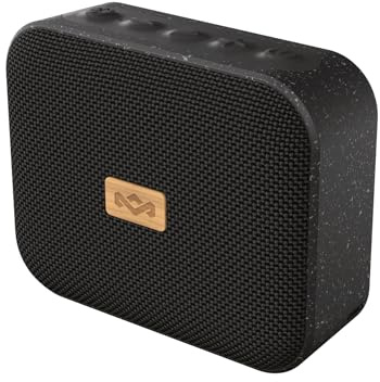 House of Marley Jammin Small Portable Bluetooth Speaker - IPX5, Black | 14 Hr Playtime, Splash-Proof, Built-in Mic for Calls, Compact Wireless Audio, Sustainable Materials