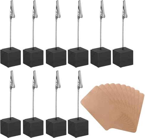 10 PCS Memo Clip Halter Ständer+10 Blanko Karten,Fotohalter mit Klammern,Fotoständer Memo Clip Halter,Fotohalter mit Clips Oder Klammern,Fotohalter Clip Einzeln,Würfel-Tischkartenhalter (Schwarz)