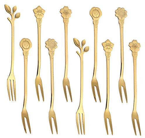 Cabilock 10pcs Fruits Forks Silverware for 2 Year Old Toddlers Stainless Steel Cake Dessert Snacks Forks