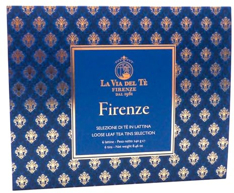 Cofanetto Regalo 6 Tè in lattine - La Via del Tè Firenze - in pregiata confezione con particolori dorati,peso netto 240 gr