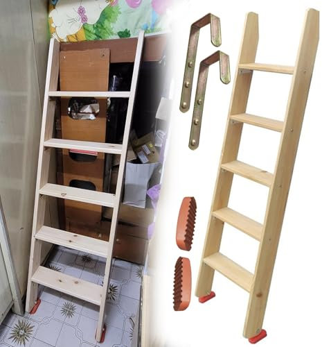 Wooden Bunk Bed Ladder Replacement, Heavy Duty 3 4 5 6 7 8 9 10 Step Ladders/ Child Bunk Bed Side Angled Ladder for Kids Disabled Elderly Safety, with 4in Wide Pedals & Hooks & Foot(150cm/4.9ft/59inch