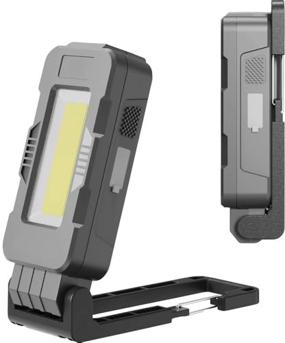 Müller-Licht Mobiles LED Arbeitslicht, robustes Design mit Akku zum Aufladen, verschiedene Helligkeitsstufen,Multifunktional mit Frontlicht, Taschenlampe mit Standfuß, Magnet und Haken 6500K