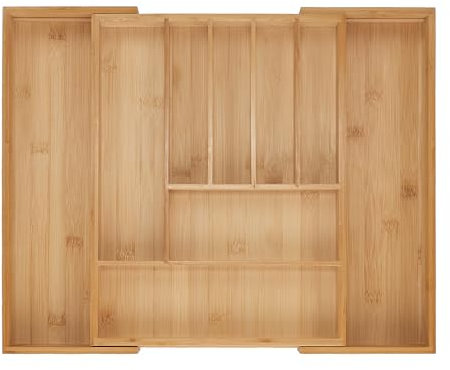 Relaxdays Cubertero, 7-9 Compartimentos, Organizador de Cubiertos Extensible, Cajón, 5x29,5-47,5x38 cm, Bambú, Natural