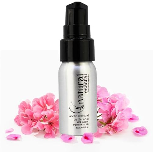 Aceite Esencial de Geranio 15ml, Prensa en Frío, Aroma Floral | Maderoterapia | Propiedades Equilibrantes, Tonificantes y Rejuvenecedoras | Mejora Equilibrio Hormonal y Salud de la Piel | Aromaterapia