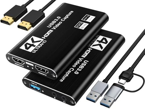 XIIXMASK Carte de capture vidéo, USB 3.0 HDMI Loop-Out Capture Card, 1080p 60fps Capture de jeu pour PS5/Caméra/PC/Streaming