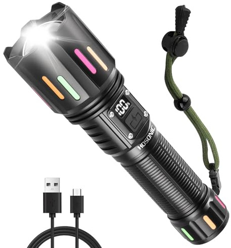 HOSONIC Taschenlampe Led Aufladbar, Extrem Hell 3000 Lumen Zoombare Taktische Taschenlampe mit 5 Lichtmodi, IPX4 Wasserdichte Starke Flashlight Torch für Camping Wandern Outdoor Notfäll