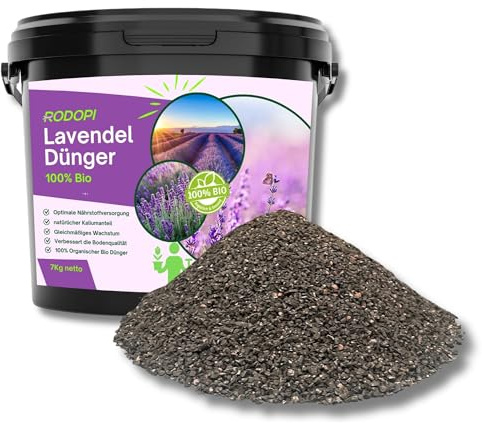 Rodopi Bio-Lavendeldünger Granulat – 3 Monate Langzeitwirkung – 100% pflanzlich & kalkhaltig – Organischer NPK-Dünger 7-3-8 mit Eisen & Magnesium 7kg
