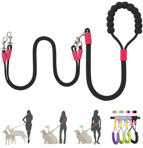 FURLINGDA Hands Free Double Dog Leash for Two Dogs, No Tangle 360° Swivel Fit for Small and Medium Breeds, Adjustable Split Leads, Double Leash with Padded Handles