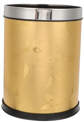 VICASKY Corbeille à Papier Ronde En Cuir Doré Cadre En Acier Inoxydable, Poubelle De Bureau Cuisine Compacte, Fond Renforcé Stable, Pour Chambre à Coucher Et Espaces Restreints