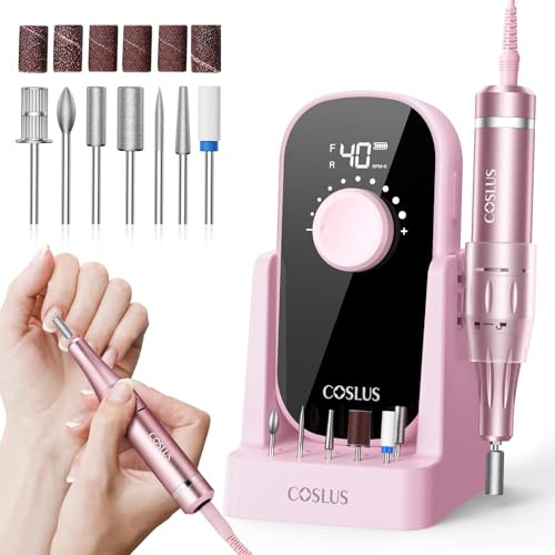 COSLUS E51 Professionell Nagelfräser Elektrische Nagelfeile Wiederaufladbar | Effektiv zum Entfernen von Acryl-Gel-Nagellack, einfach anzuwenden für Frauen, mit CD-Display für Zuhause und Salon, Rosa