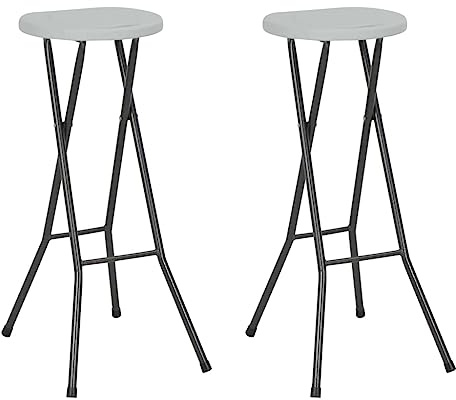 HaoChrymec Set di 2 Sgabelli da Bar Pieghevoli, in HDPE e Acciaio, Design Moderno, Leggeri e Resistente, Sgabello Alto, Sgabelli Bar, per Giardino e Balcone, Colore Bianco, 35 x 44 x 80 cm