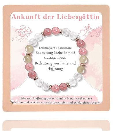 RhiVrillion Bracciale Quarzo Rosa 8 mm Donna, Elegante Amuleto di Amore e Fortuna per donna Bracciale con pietre preziose naturali ，spirituale braccialetto di pietre