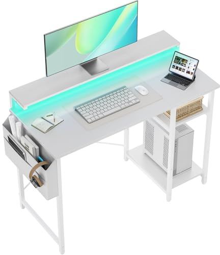 SOLAVERO Petit Bureau Informatique avec Rangement, 100 x 48 cm, Blanc