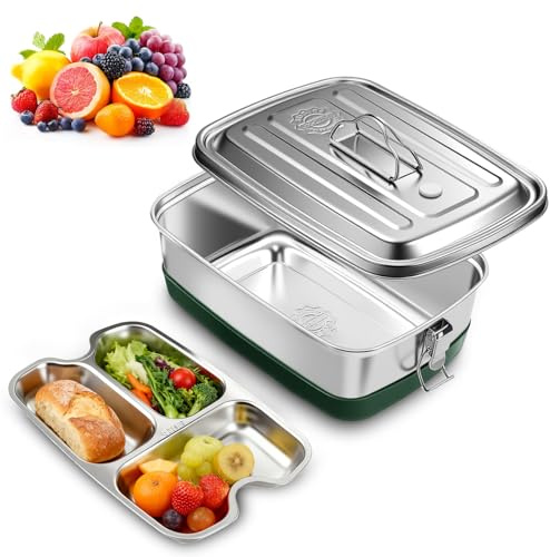 Zyiphor 2000ml Lunch Box de Acero Inoxidable, Sin BPA Tartera Comida Trabajo Fiambreras Comida Trabajo con Compartimentos para Microondas, para Escuela, Viajes, Pícnic