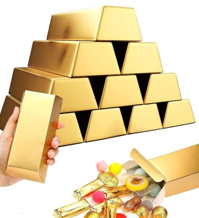 HUVZOR 12 pcs Gefälschte Goldbarren Boxen Piratenschatz Geschenkbox für Hochzeit Kindergeburtstag Party Gastgeschenk Schachtel Goldbarren Kindergeburtstag