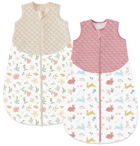 Chilsuessy Babysovsäck 1,5 tog 2-pack året runt sovsäck vinter babysovsäck för nyfödda, 1,5 tog/trädgård + kanin, 67 cm/0–6 månader