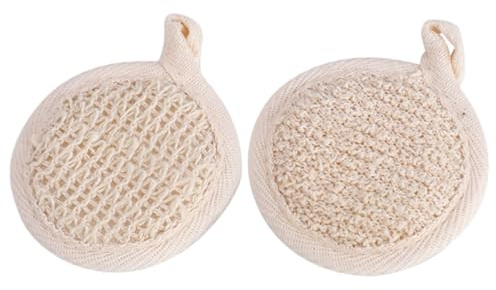 2 Paños Exfoliantes Corporales de Toalla para Limpieza Profunda | Textura Puntos, Elimina Polvo, Fácil de Lavar, Color Beige, Accesorio Cómodo para Ducha y Baño Diario