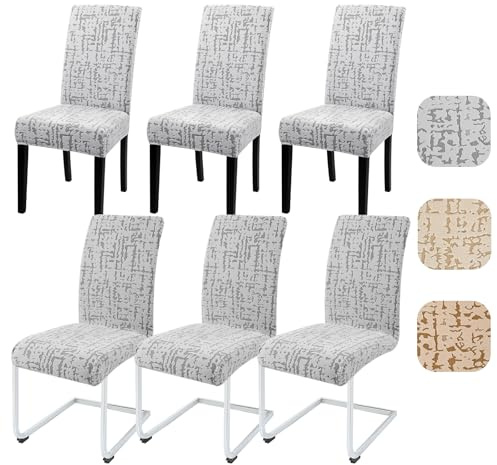 Alishomtll Stretch Stuhlhussen 6er Set Kurzflor Jacquard Stuhlbezug Grau | Universale Elastische Stuhlhussen für Schwingstühle, Abnehmbare Waschbare Stuhlhussen für Esszimmer Hotel Bankett