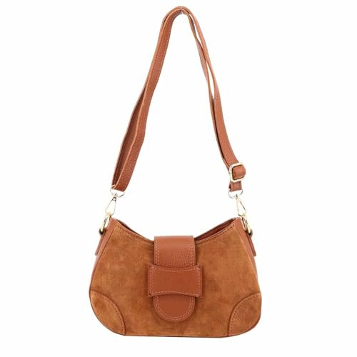 ITALYSHOP24 Made in Italy Damen Wildleder oder Leder Nappaleder Tasche Schultertasche Body Bag Handtasche Umhängetasche Ledertasche CrossOver Abendtasche Clutch