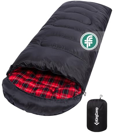 KingCamp Oasis bomullsflanell sovsäck camping 3-4 säsonger för barn och vuxna, vänster anslutning till dubbel sovsäck, perfekt för resor och utomhusaktiviteter, L