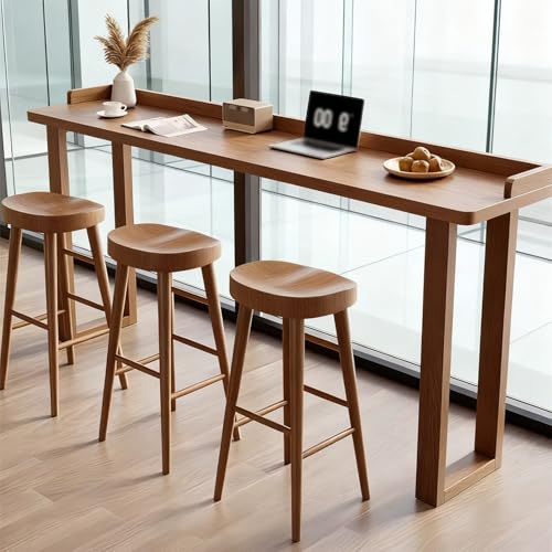 Massivträ Bartabell, Industriella Rektangulära Pubbord, Smala Bistrobord med Levande Kant för Måltider och Frukost, Perfekt för Måltider och Underhållning, Utan Stol(Brown,120x40x105cm/47x16x41in)