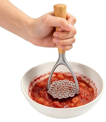 Potatismosare | sredskap med dubbelbågigt träskaft | Potatispress och matmosare för | för Användning i, Matsal, Avokado, Bananer, Bönor, Frukter, Grönsaker, Daglig