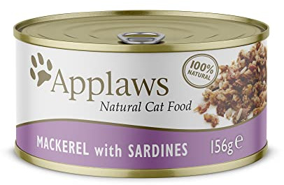 Applaws 100% naturligt premium-våtfoder för katter, makrill med sardin i buljong – förpackning med 24 x 156 g-burkar