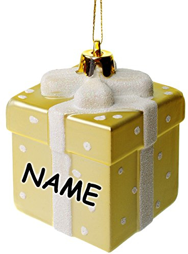 alles-meine.de GmbH 10 Stück Weihnachtsbaumkugeln/Anhänger - Geschenk Paket - GOLDEN Glitzer -incl. Name - 7 cm - wasserfest - Innen & Außen - Deko Figur - Geschenkanhäng..