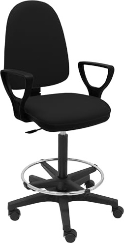La Silla de Claudia LSC Taburete Giratorio Ergonómico/Mod Torino (Respaldo y Reposapiés Regulable) - con Brazos Fijos y Ruedas. (Negro)