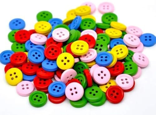50 Bunte Holzknöpfe, Gemischte Farben, 4 Löcher, 15 mm farbige Knöpfe Bastelknöpfe basteln dekorieren zum annähen aufnähen Jackenknöpfe Kinderknöpfe