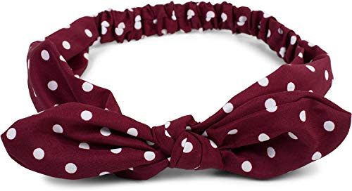 styleBREAKER Damen Haarband Polka Dots Punkte Schleife, Bordeaux-Rot | Rockabilly Pinup Style, flexibler Gummizug, 100 % Polyester, für 49-59 cm Kopfumfang, 6 cm breit, biegsamer Draht.