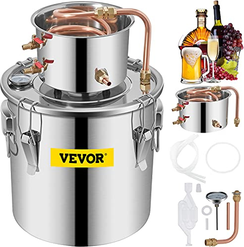 VEVOR La Caldaia per Acqua Distillata 5GAL, La Caldaia per Acqua al Chiaro di Luna, , Distillatore d'Acqua Alcolica, Distillazione del Vino 5GAL, in Acciaio e Rame Rosso