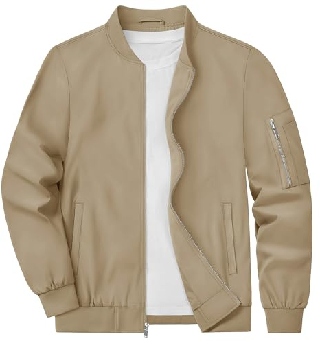 KEFITEVD Chaqueta De Béisbol Deportiva Hombres Chaqueta Béisbol Verano Chaqueta Militar Prueba Viento Bolsillo,Caqui,3XL