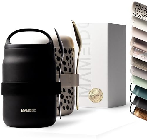 MAMEIDO Termobehållare för mat 800 ml (Rich Black) | i rostfritt stål, läckagesäker, BPA-fri, müslimugg att ta med, perfekt för yoghurt, gröt & soppor