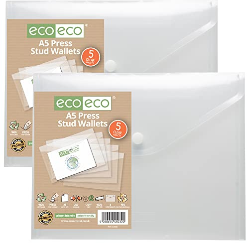 eco-eco Eco032x2 Dokumentenmappe mit Druckknopf, A5, 50% recycelt 10 Stück farblos