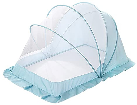 SONARIN Zanzariere per Neonati,Zanzariera Pieghevole Senza Fondo per Bambini 0-5 Anni,Zanzariera Portatile Traspirante per Lettino per Camera da Letto Familiare Viaggio All'aperto 100CM*56CM*60CM(Blu)